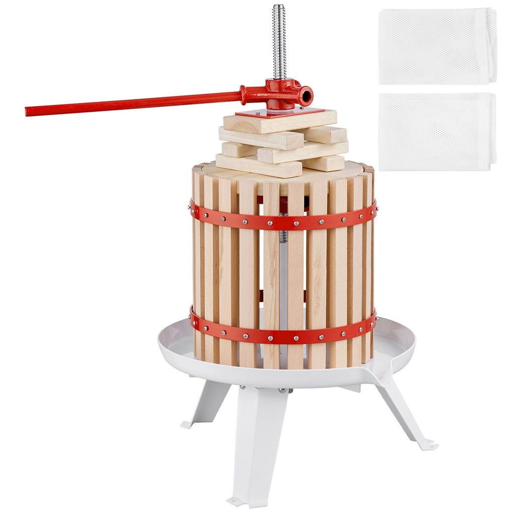 Fruit Wine Press, 2.98 Gal/11.3L, Solid Wood Basket with 6 Blocks, Manual Juice Maker, Cider Apple Grape Tincture Vegetables Honey Olive Oil Making Press with Pole Handle Bar for Kitchen, Home
