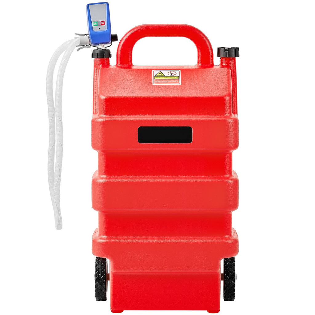 Fuel Caddy, 16 Gallon, Portable Fuel Tank with 12V DC 2.5 GPM Electric Fuel Transfer Pump, 4 ft Delivery Hose & Auto-Stop Sensor Nozzle, Tank Adapters, Suitable for Diesel & Gasoline, Red