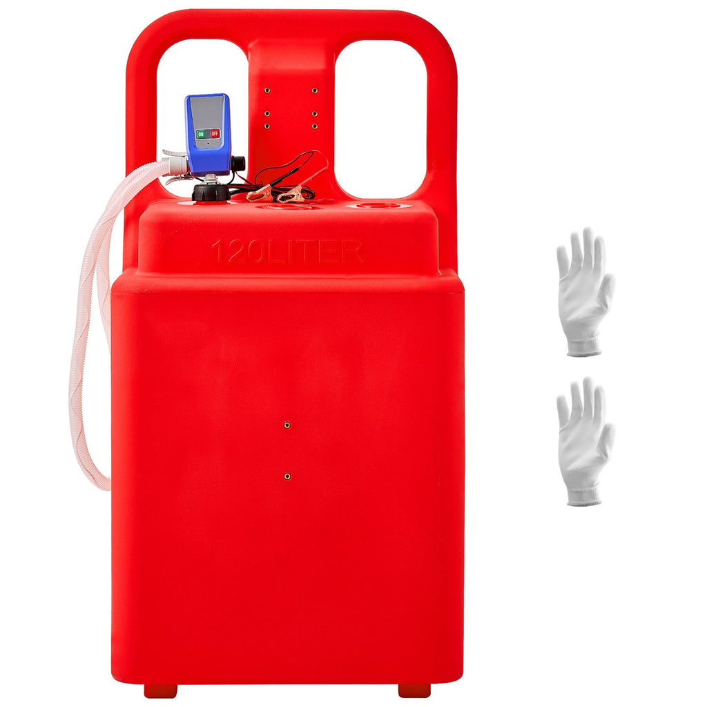 Fuel Caddy, 32 Gallon, Portable Fuel Tank with 12V DC 2.5 GPM Electric Fuel Transfer Pump, 4 ft Delivery Hose & Auto-Stop Sensor Nozzle, Tank Adapters, Suitable for Diesel & Gasoline, Red