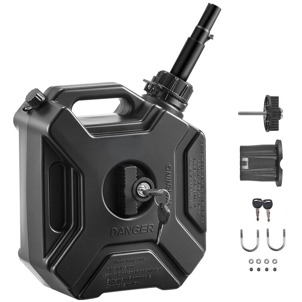 Fuel Container, 1.3 Gallon, Gas Can with Spout and Lockable Bracket, 15 L/min Max Flow Rate, Secure & Leak-proof, Portable Flat Fluid Container for Most Cars Motorcycle ATV UTV, Black