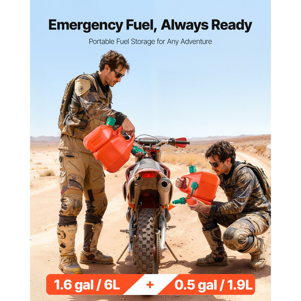 Fuel Container, 1.6 Gallon, Fuel Tank with Spout & 0.5 Gallon Extra Oil Container, 5.5 L/min Max Flow Rate, Leak-proof and Portable Flat Fluid Container for Most Cars Motorcycle ATV UTV image 2
