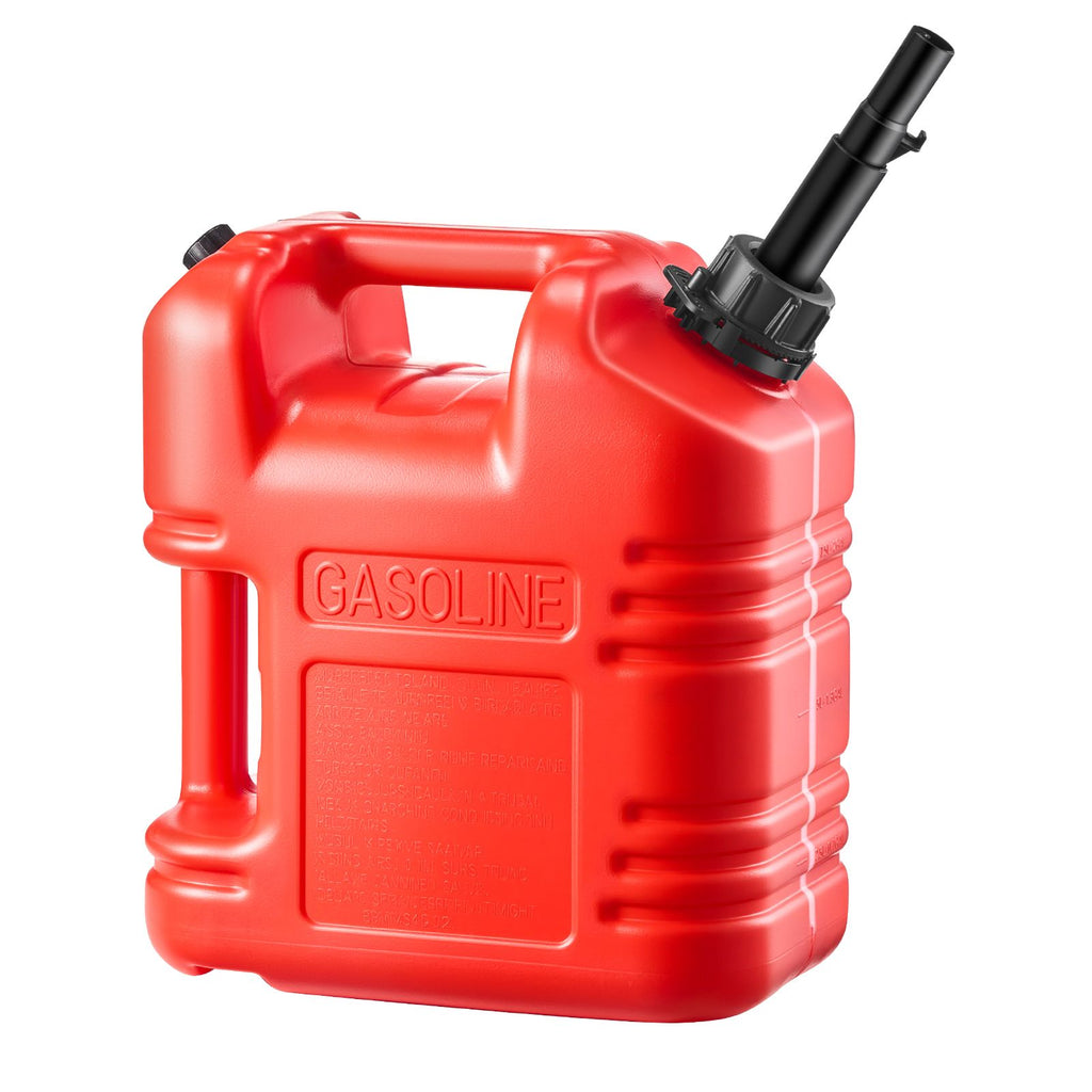 Fuel Container, 2.5 Gallon, Gas Tank with Spout & Clear Scale, 15 L/min Max Flow Rate, Secure & Leak-proof, Portable Flat Fluid Container for Most Cars Motorcycle ATV UTV, Red, 1 Pack