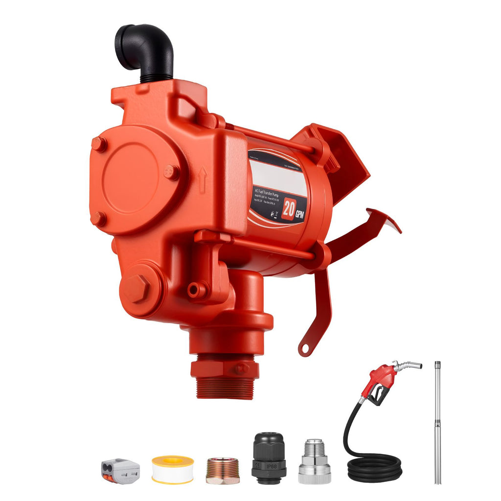 Fuel Transfer Pump 110V, 20 GPM 76 L/min, AC Electric Oil Transfer Pump, with Auto Shut-Off Fuel Nozzle & Discharge Hose, High Flow Kit for Gasoline, Diesel, Kerosene, Biodiesel, Ethanol Blends