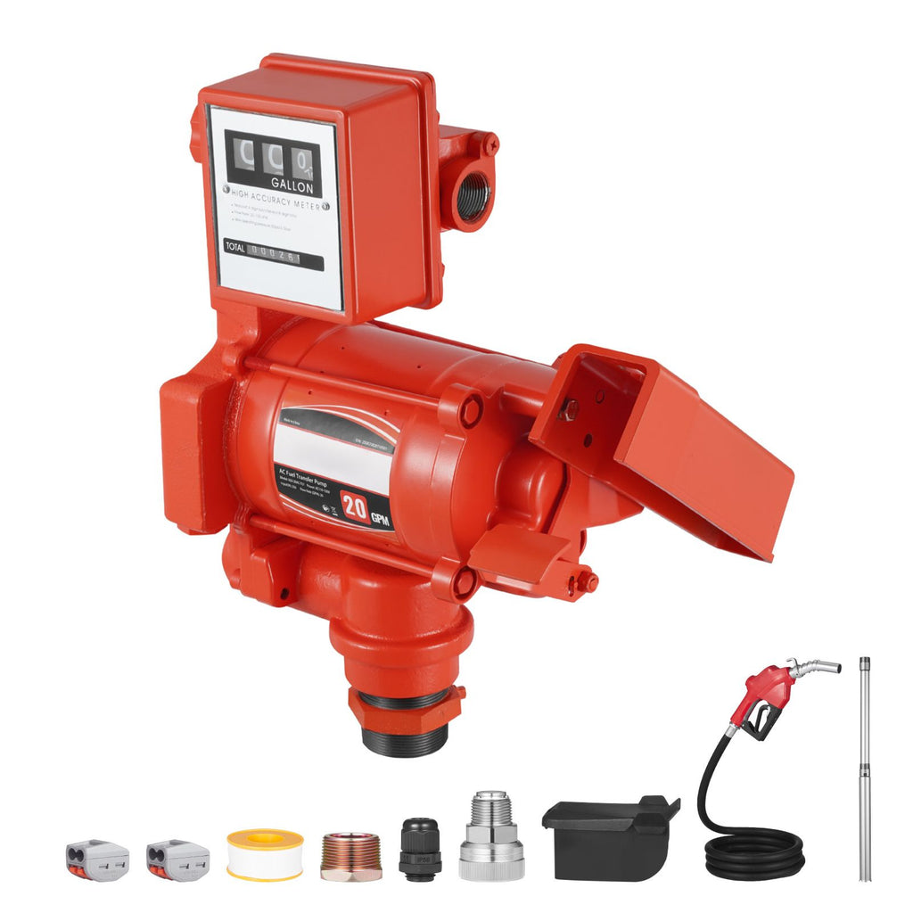 Fuel Transfer Pump 110V, 20 GPM 76 L/min, AC Electric Oil Transfer Pump, with Meter, Auto Shut-Off Fuel Nozzle & Discharge Hose, High Flow for Gasoline, Diesel, Kerosene, Biodiesel, Ethanol