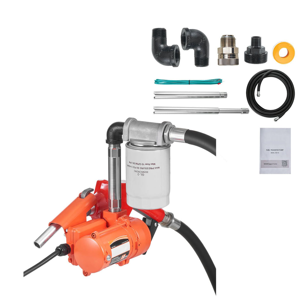 Fuel Transfer Pump, 12V DC 10 GPM, Portable Diesel Transfer Pump Kit, with Auto Shut-Off Nozzle, Discharge Hose, Overheat Protection, Power Cable, Explosion-Proof, for Gasoline Diesel Kerosene
