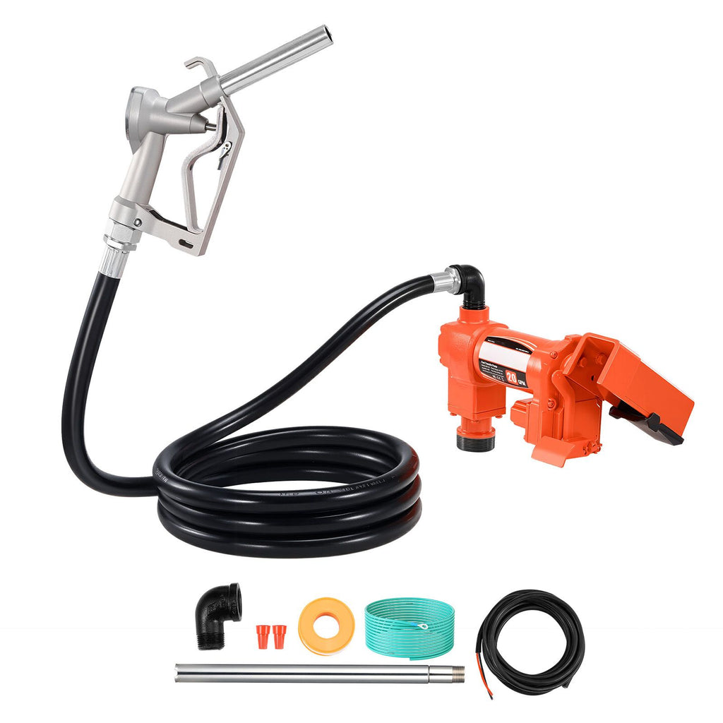 Fuel Transfer Pump, 12V DC 20 GPM 1/4 HP Diesel Pump, Extractor Pumps with Manual Nozzle, Discharge Hose and Suction Pipe, for Gasoline, Diesel, Kerosene, Ethanol-Methanol Blends & Biodiesel