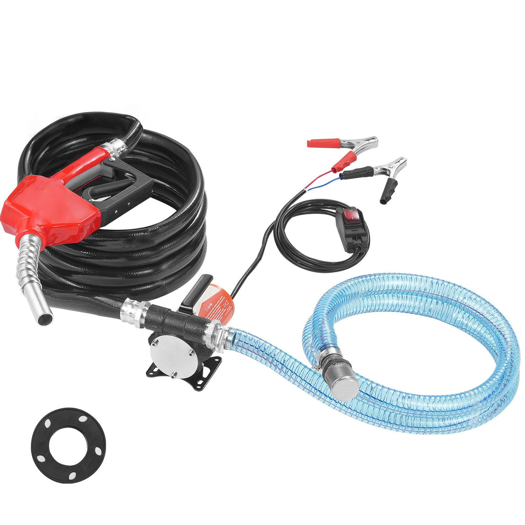 Fuel Transfer Pump, 12V DC 8 GPM 1/6 HP, Portable Electric Diesel Transfer Pump with Auto Shut-Off Fuel Nozzle, Long Inlet & Outlet Hose for Gasoline, Diesel, Kerosene, Methanol Blends