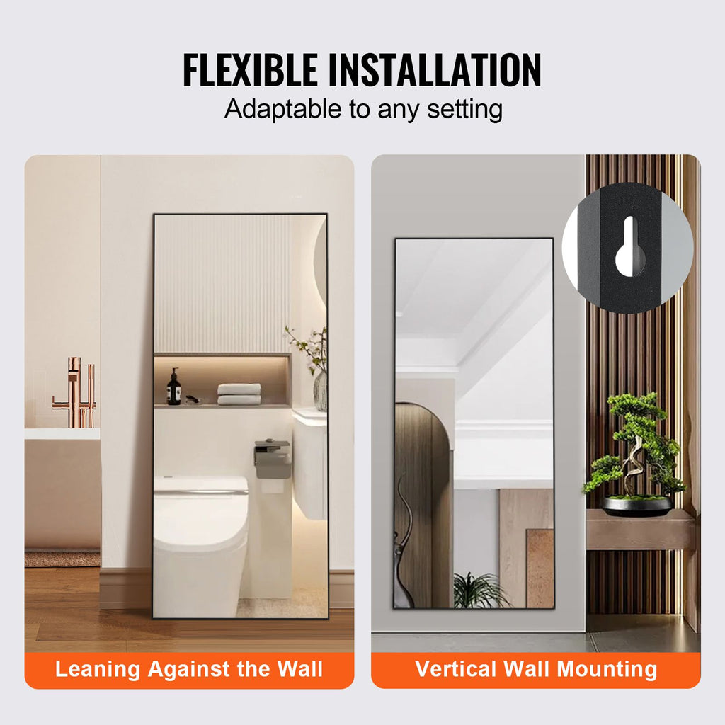 Full Length Mirror, 71'' x 31'', Extra Large Standing Hanging or Leaning Rectangle Floor Mirror with Tempered Glass Aluminum Alloy Frame, Full Body Dressing Mirror for Living Room Bedroom, Black