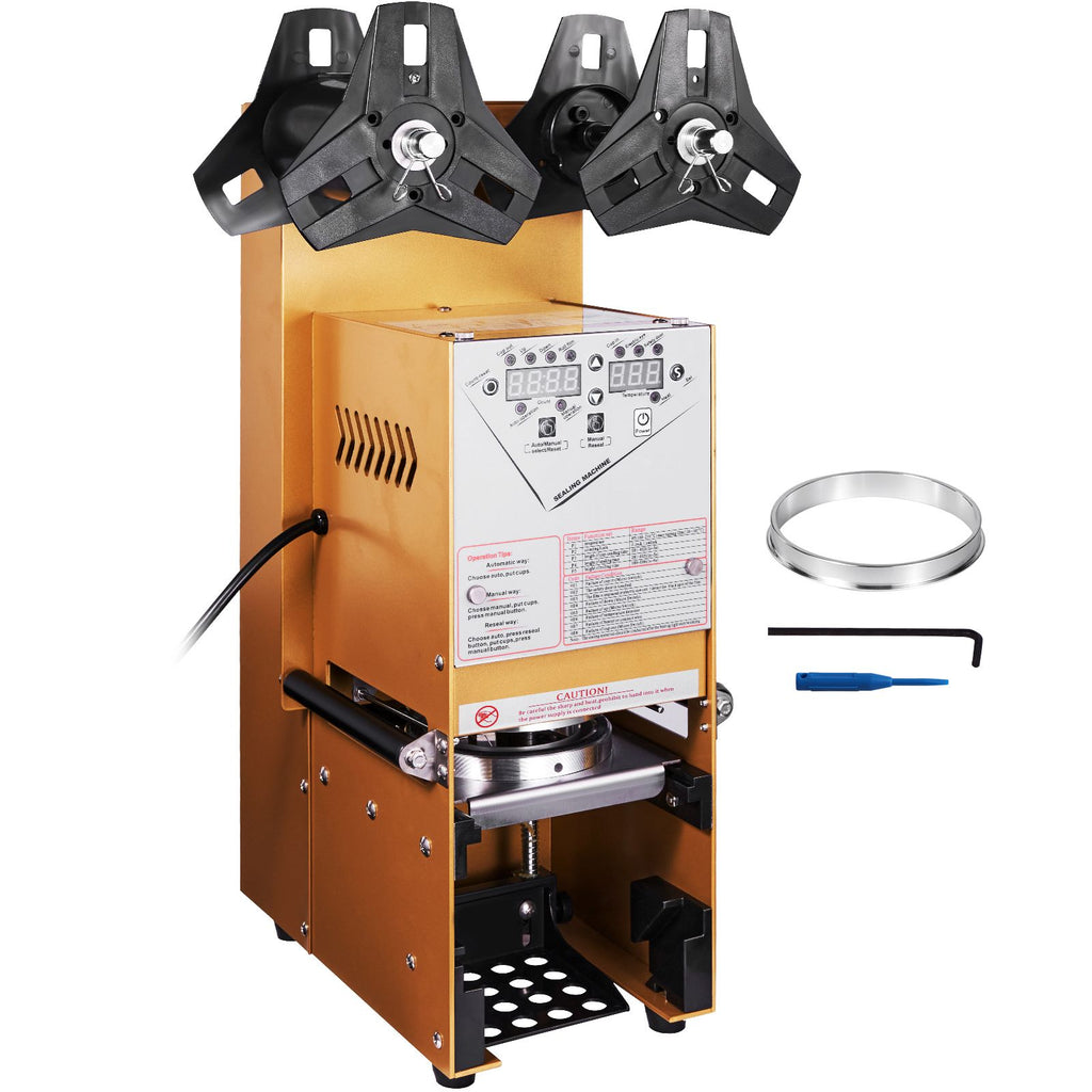 Fully Automatic Cup Sealing Machine, 500-650 Cups/H, Cup Sealer Machine for 180 mm Tall & 90/95 mm Cup, Electric Boba Tea Sealer with Digital Control LCD Panel for Bubble Milk Tea Coffee, Gold
