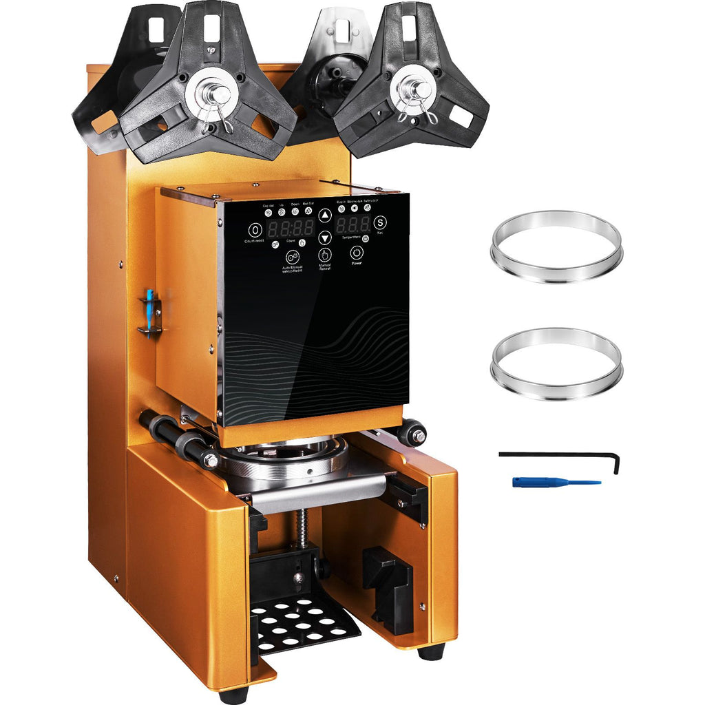 Fully Automatic Cup Sealing Machine, 500-650 Cups/H, Cup Sealer Machine for 190 mm Tall & 90/95 mm Cup, Electric Tea Sealer with Digital Control LCD Panel for Bubble Milk Tea Coffee, Gold