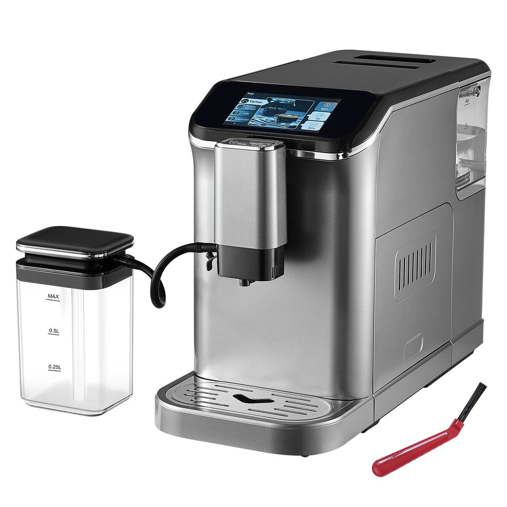 Fully Automatic Espresso Machine - with Automatic Milk Frother, 20 Bar Super-Automatic Cappuccino Latte Machine with TFT Touch Screen, Grinder, 15 Grinding Levels, and Removable Milk Reservoir