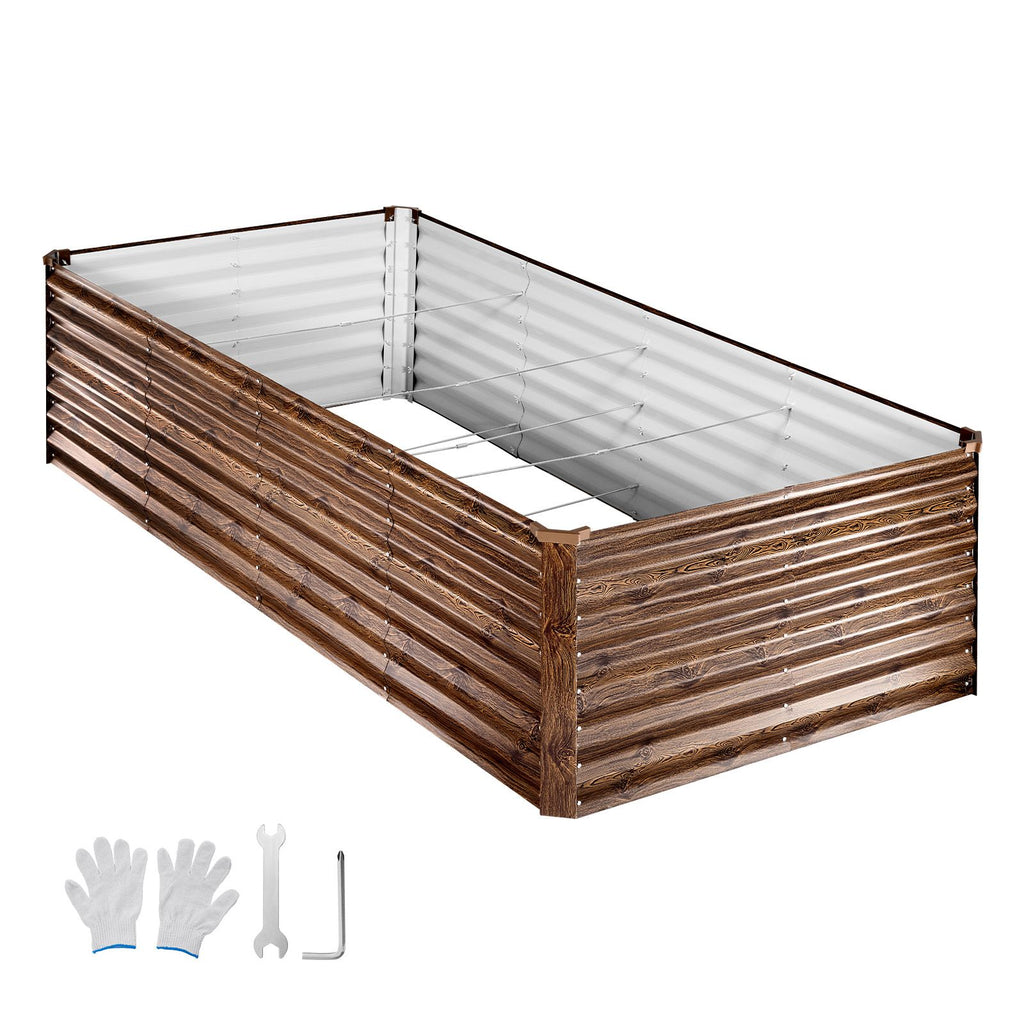 Galvanized Raised Garden Bed, 8 x 4 x 2 ft, Rectangular Metal Planter Box Kit Outdoor, Bottomless Elevated Planting Box with Gloves, Alu-Zinc, for Growing Flowers Vegetables, Deep Wood Grain