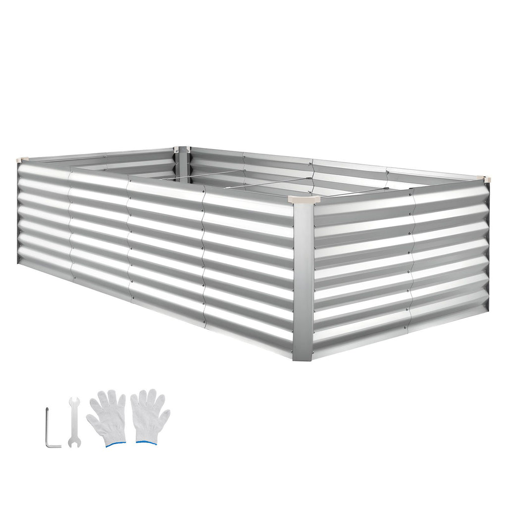 Galvanized Raised Garden Bed, 8 x 4 x 2 ft, Rectangular Metal Planter Box Kit Outdoor, Bottomless Elevated Planting Box with Gloves, Rustproof Alu-Zinc, for Growing Flowers Vegetables, Silver