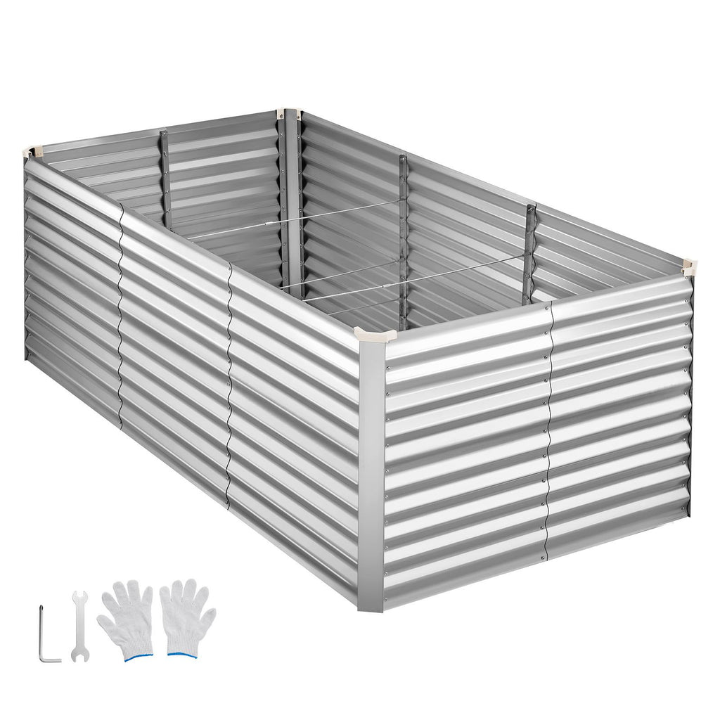Galvanized Raised Garden Bed, 8 x 4 x 3 ft, Rectangular Metal Planter Box Kit Outdoor, Bottomless Elevated Planting Box with Gloves, Rustproof Alu-Zinc, for Growing Flowers Vegetables, Silver
