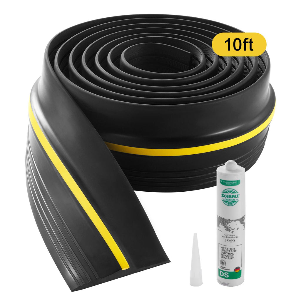 Garage Door Threshold Seal Strip, 10 FT Universal Garage Door Floor Seal Strip with Adhesive, Garage Door Bottom Weatherproof Strip, Upgraded Thick PVC DIY Weather Stripping Replacement, Black
