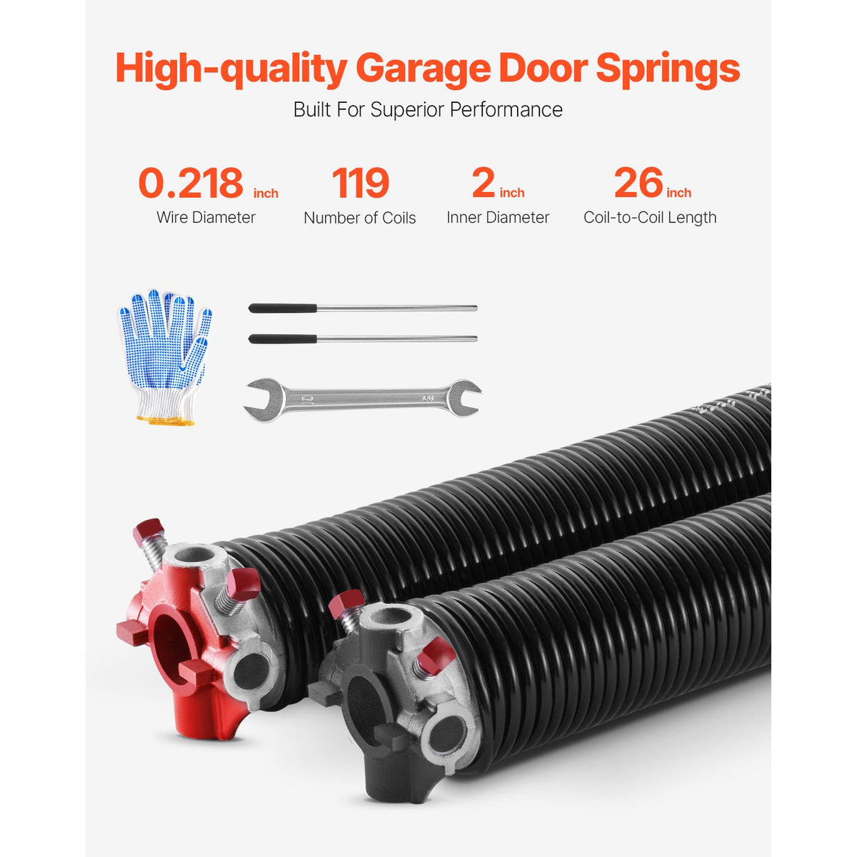 Garage Door Torsion Springs, Pair of 0.218 x 2 x 26 in, 16000 Cycle ...