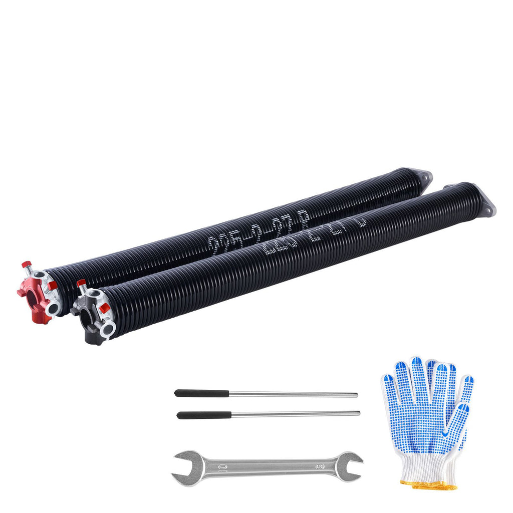 Garage Door Torsion Springs, Pair of 0.225 x 2 x 27 in, 16000 Cycles, Electrophoresis Black Coated for Replacement, Garage Door Springs with Non-Slip Winding Bars, Gloves and Mounting Wrench
