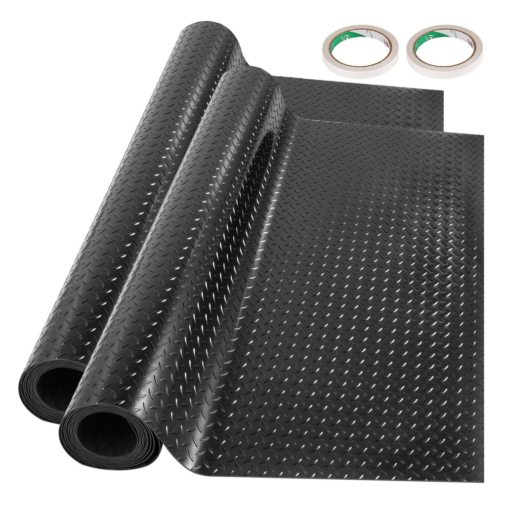 Garage Floor Mat, 177.17 x 43.31 inch PVC Garage Flooring Roll, Non-slip Diamond Texture, 106.56 sq.ft Covering Space, Garage Mats for Under Cars, for Gyms Boats Car Trailer, Black