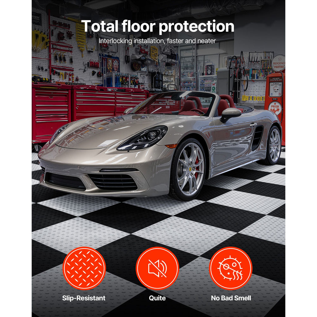 Garage Floor Tiles Interlocking, 16 Pack 20.2 x 20.2 x 0.2 in Interlocking Modular Garage Flooring Tiles, Diamond Plate Slip-Resistant PVC Mats for Workshop,Warehouse,Tool Room, Graphite Gray image 2