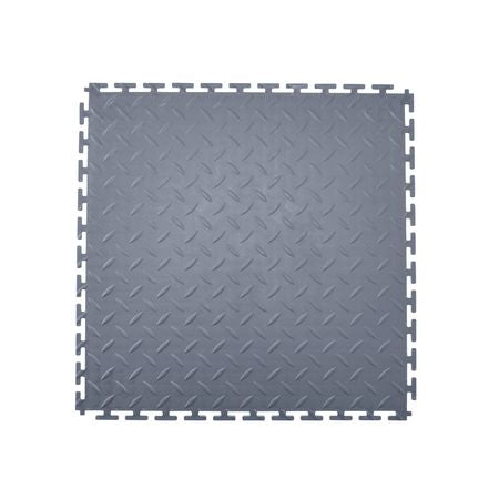 Garage Floor Tiles Interlocking, 8 Pack 20.2 x 20.2 x 0.2 in Interlocking Modular Garage Flooring Tiles, Diamond Plate Slip-Resistant PVC Mats for Workshop,Warehouse,Tool Room, Graphite Gray