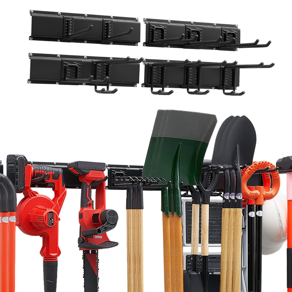 Garage Tool Organizer 66 Inch 800 lbs Wall Mount Garden Tool Rack, Heavy Duty Garage Hanging Storage Rack Organization with 4 Rails and 10 Adjustable Hooks, for Yard Tools, Shovel, Rake, Shed