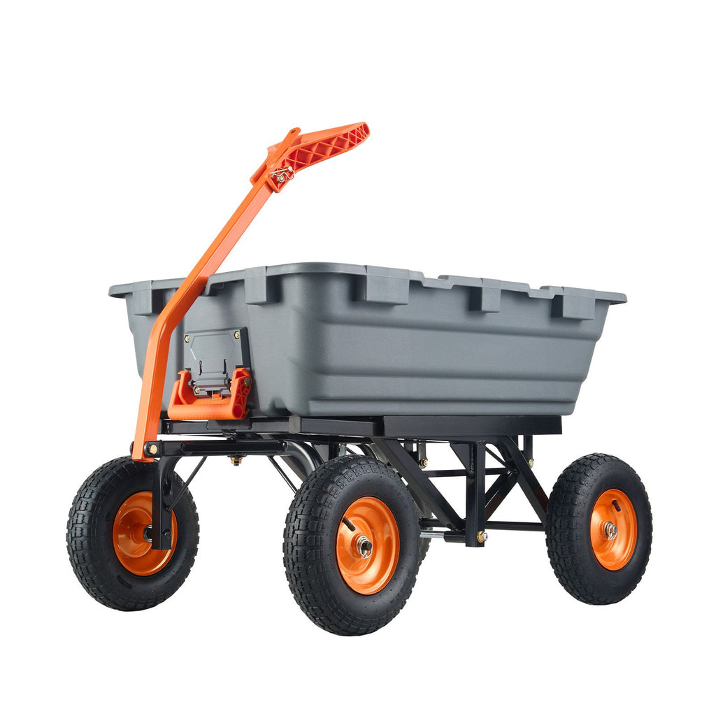 Garden Cart, Durable Poly Dump Cart with Simple Assembly Steel Structure, Versatile Dump Wagon with Dual-Function Handle, Handy Wheelbarrow with 1500 lbs Load Capacity, 13 inch Wheels