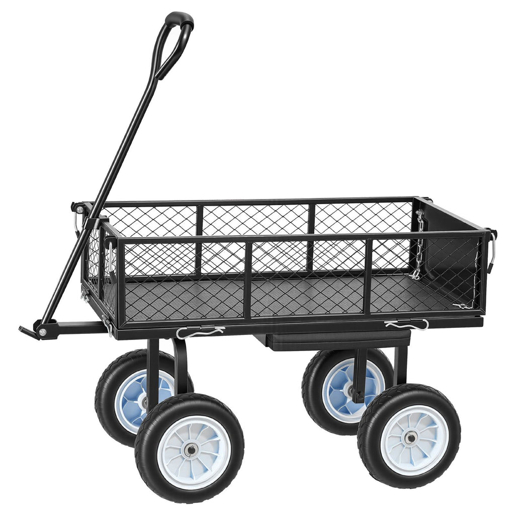 Garden Cart with Seat, 500 LBS, Rolling Steel Garden Work Seat with Wheels, Heavy Duty Gardening Stool, with Tool Tray & Adjustable Handle, Outdoor Yard Wagon, for Lawn, Patio, Backyard, Black