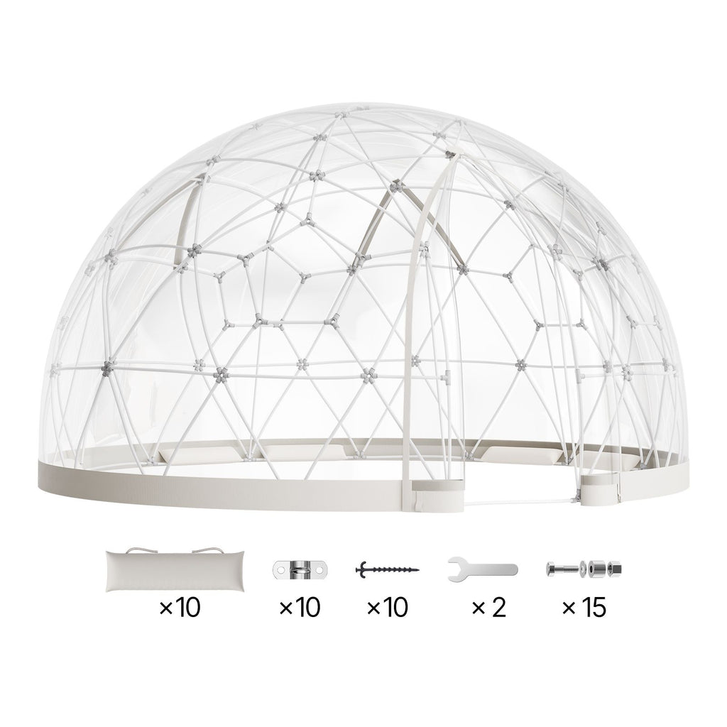 Garden Dome Igloo, 15 x 9.5 ft Outdoor Clear Bubble Tent for 10-14 Person, Weatherproof Geodesic Dome Greenhouse with Window, PVC Igloo Tent for Backyard Patios Camping Party Wedding