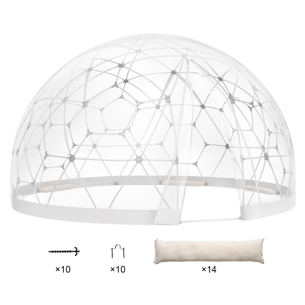 Garden Dome Igloo Tent House, 12 FT Dome Tent, Upgraded Garden Igloo with PVC Transparent Cover and Window, Waterproof Outdoor Geodesic Dome Camping Shelter for Patio, Dining Backyard, Party
