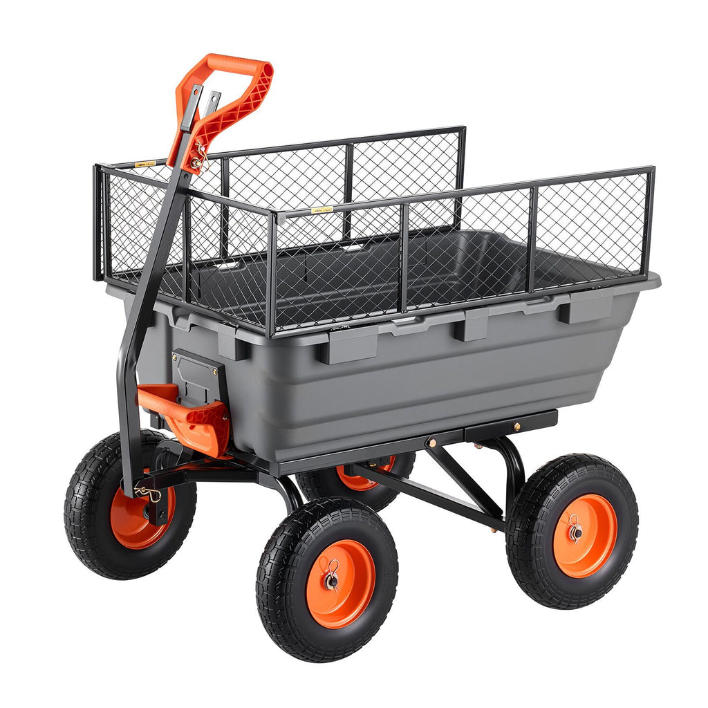 Garden Dump Cart, 1200 lbs Poly Dump Cart, Garden Carts Dumps Wagon with Storage Fence, 2-in-1 Convertible Handle, 90° Quick-Dumps Mechanism, 180° Swivel Wheels, Yard Wagon for Plants, Soil