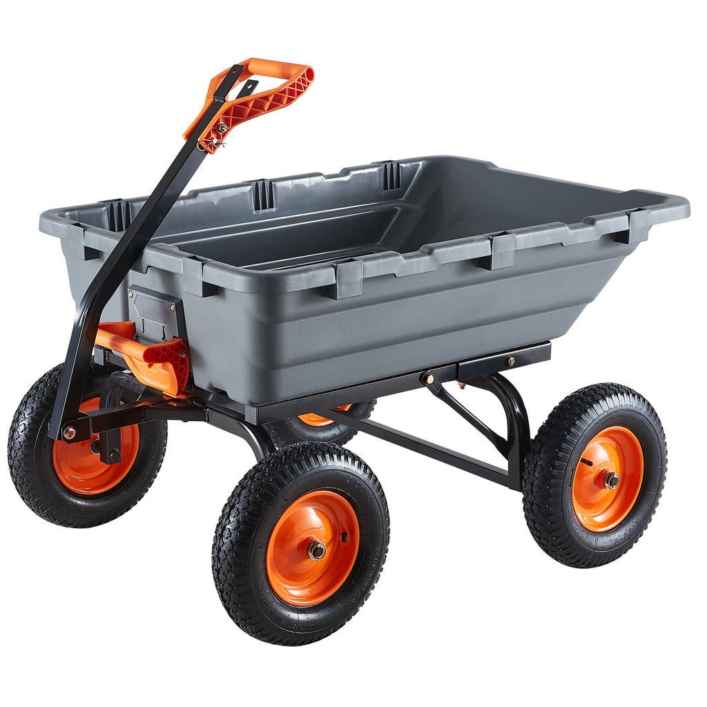 Garden Dump Cart, 1500 lbs Poly Dump Cart, Garden Carts Dumps Wagon with 90° Quick-Dumps Mechanism, Adjustable Handle, 270° Flexible Rotating Bearings, Yard Wagon for Plants, Soil, Crops