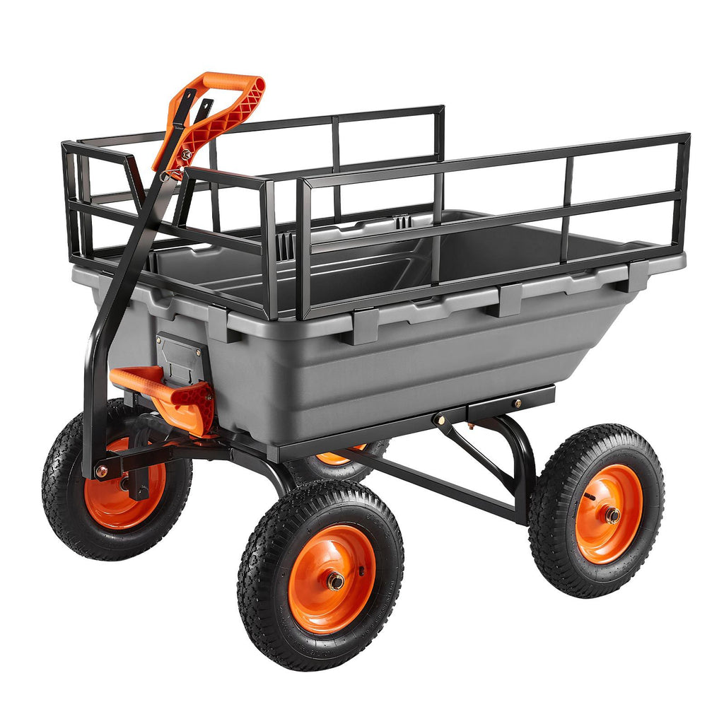 Garden Dump Cart, 1500lbs Poly Dump Cart, 15 Cu. Ft. Garden Carts Dumps Wagon with 2-in-1 Convertible Handle, 90° Quick-Dumps Mechanism, Adjustable Handle, Yard Wagon for Plants, Soil, Crops