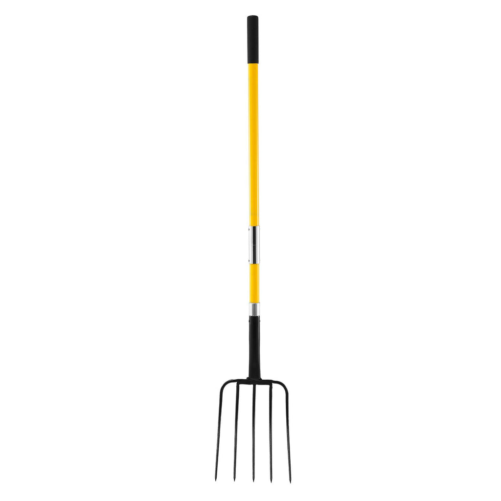Garden Fork, 5-Tine Gardening Pitchfork with Fiberglass Handle, 57 in Heavy Duty Digging Fork with Y Grip, Forged Steel Spading Fork for Hay Potato Composting Transplanting Aeration
