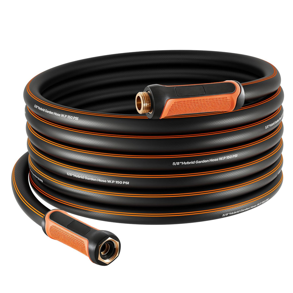 Garden Hose, 50 ft 5/8" Heavy Duty 4-Layer Rubber Water Hose, 150PSI Working & 600PSI Burst, Flexible & Non-kink Outdoor Waterhose with 3/4" Fitting, Lightweight Hoses for Gardening Cleaning