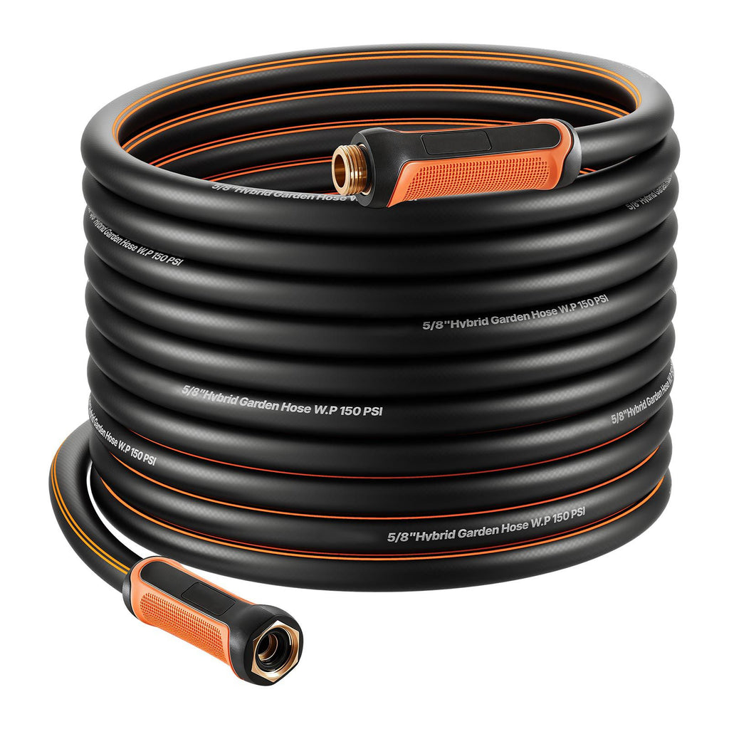 Garden Hose, 75 ft 5/8" Heavy Duty 4-Layer Rubber Water Hose, 150PSI Working & 600PSI Burst, Flexible & Non-kink Outdoor Waterhose with 3/4" Fitting, Lightweight Hoses for Gardening Cleaning