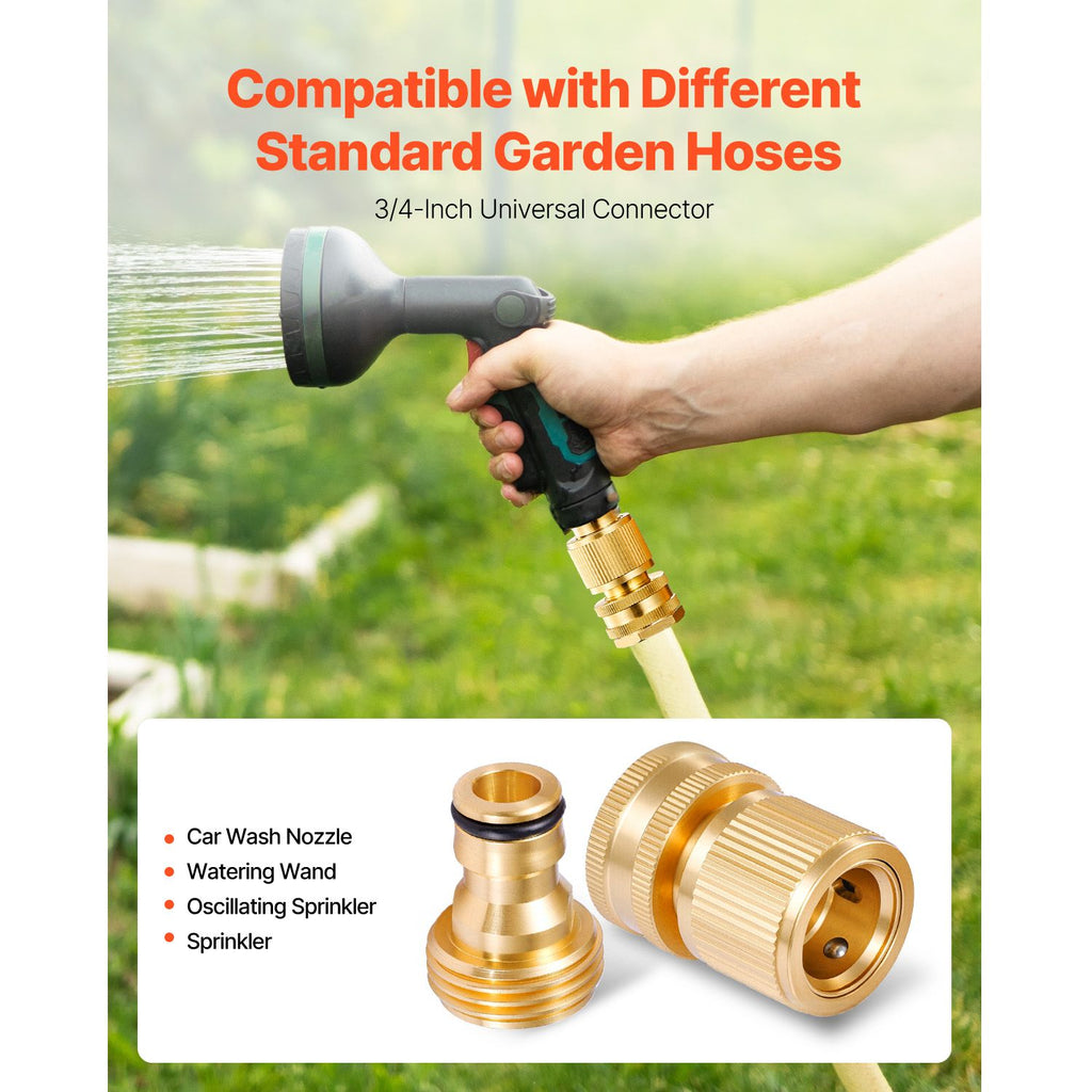 Garden Hose Quick Connect, 3/4 inch Male & Female, 200 PSI Heavy Duty Solid Brass Quick Connector, 2 Sets Garden Hose Fitting, No Leak Water Hoses Connectors with Gaskets
