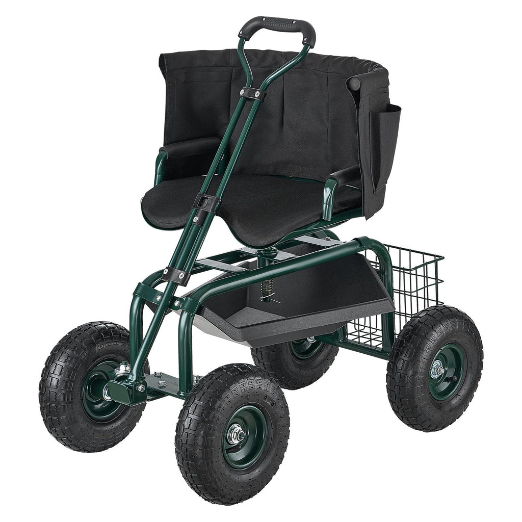 Garden Seat with Wheels, Rolling Garden Stool with Height Adjustable & 360° Swivel Seat, 400lbs Weight Capacity, Gardening Cart Bench, Ergonomic Backrest & Tool Storage, for Garden, Yard, Patio