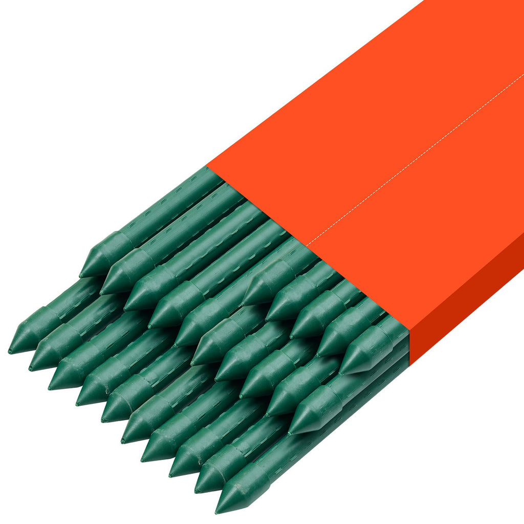 Garden Stakes, 25 Pack, 82.68 inch, Plastic Coated Metal Tomato Stakes, Garden Sticks for Plants Support, with Pointed End and Non-Slip Bumps for Growing Climbing Plants, Outdoor Vegetables