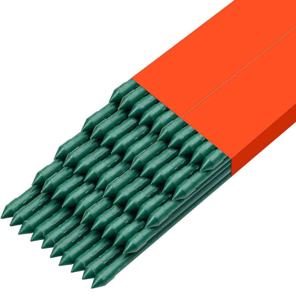 Garden Stakes, 50 Pack, 46.06 inch, Plastic Coated Metal Tomato Stakes, Garden Sticks for Plants Support, with Pointed End and Non-Slip Bumps for Growing Climbing Plants, Outdoor Vegetables
