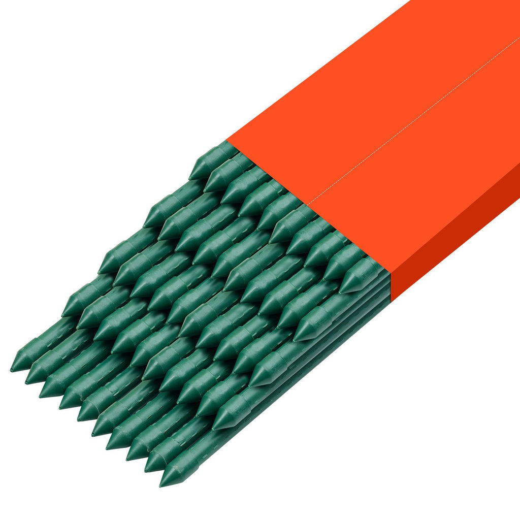 Garden Stakes, 50 Pack, 57.28 inch, Plastic Coated Metal Tomato Stakes, Garden Sticks for Plants Support, with Pointed End and Non-Slip Bumps for Growing Climbing Plants, Outdoor Vegetables