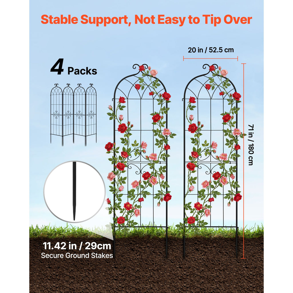 Garden Trellis, 71 x 20 inch Rose Trellis, 4 Packs Garden Flower Rose Trellises with Powder-Coated Finish & Convenient Locking Design, Plant Support Trellises for Flowers, Vegetables, Roses image 2