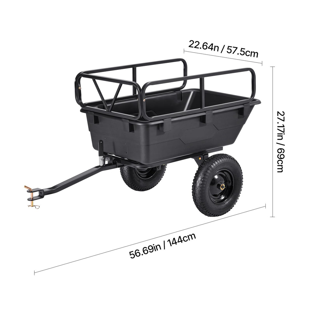 Garden Utility Trailer, 10 Cu. Ft 500lbs, ATV UTV Hauling Trailer, Tow Behind Poly Dump Cart with 16" Tires, Hand Pull or Foot Pedal, Heavy Duty Yard Trailers for Lawn Mower Tractor Garden Waste