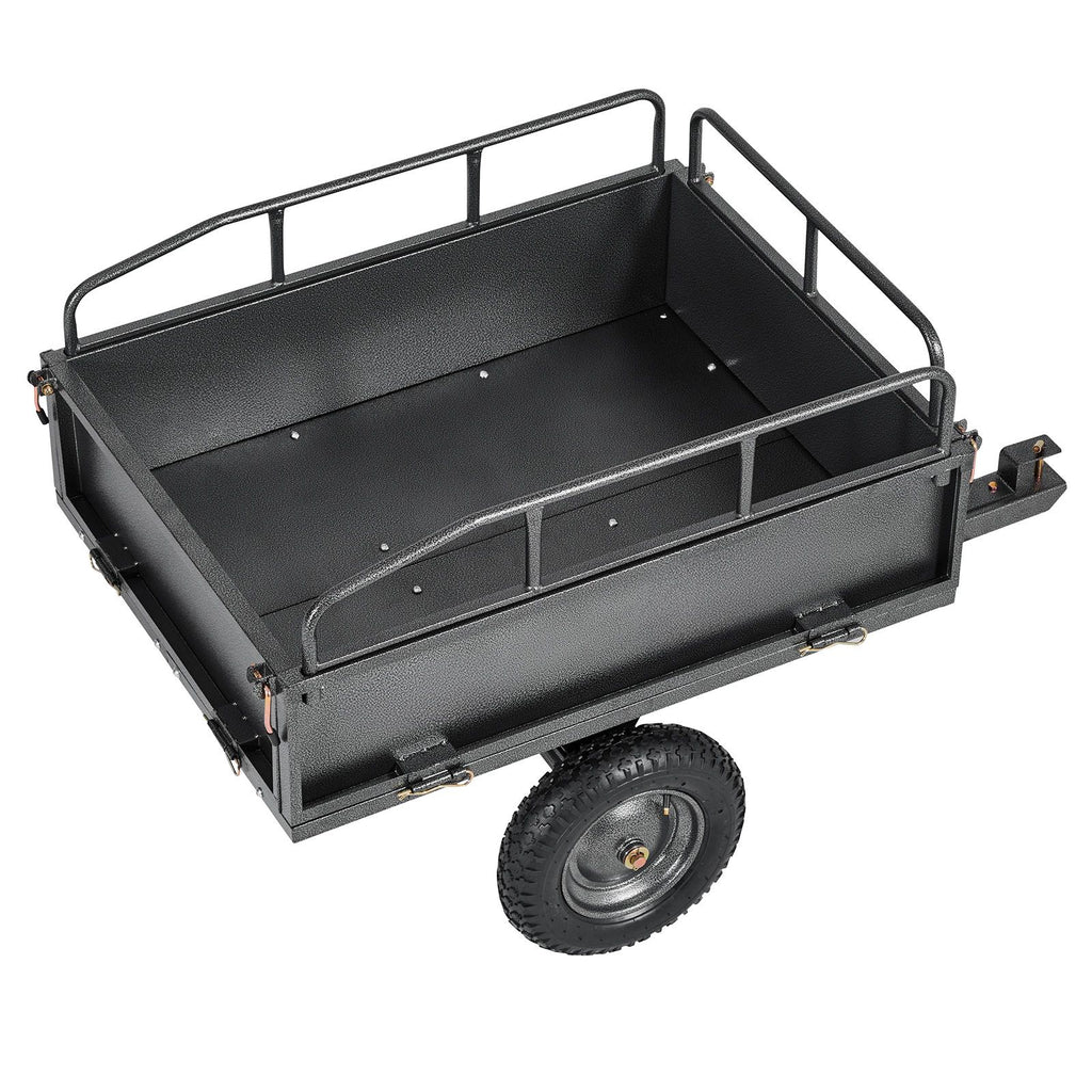 Garden Utility Trailer, 10 Cu. Ft & 500lbs Capacity, ATV UTV Hauling Trailer, Tow Behind Steel Dump Cart with 14" Tires, Hand Pull or Foot Pedal, Heavy Duty Yard Trailers for Lawn Mower Tractor