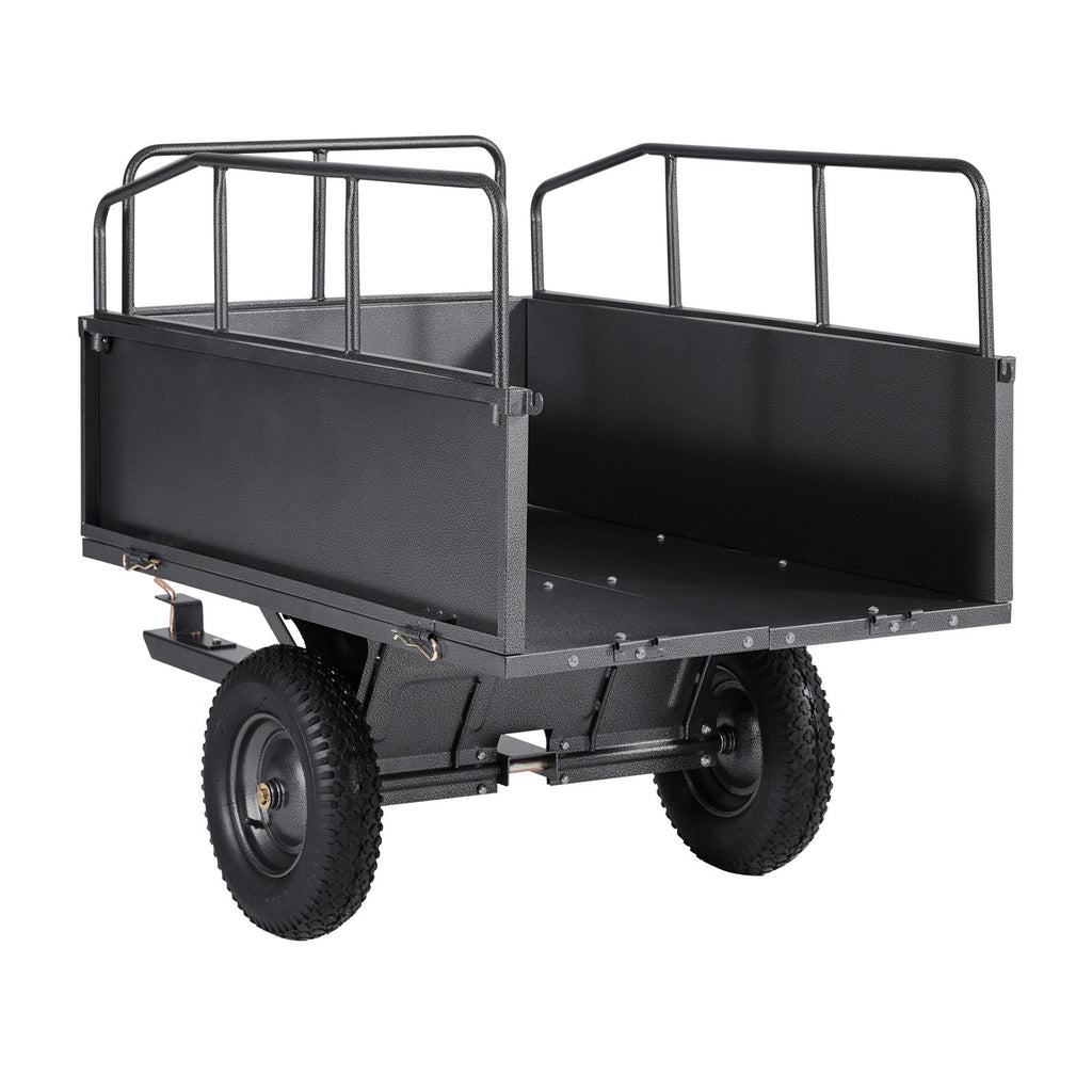 Garden Utility Trailer, 17 Cu. Ft & 600lbs Capacity, ATV UTV Hauling Trailer, Tow Behind Steel Dump Cart with 16" Tires, Hand Pull or Foot Pedal, Heavy Duty Yard Trailers for Lawn Mower Tractor