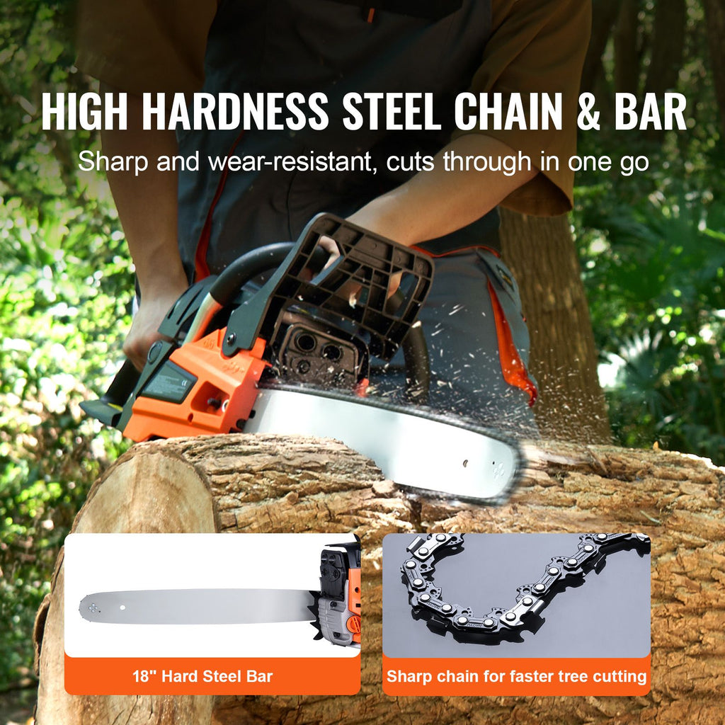 Gas Chainsaw, 52CC 18" 2.55HP, Gasoline Powered Chain Saw, Handheld Cordless Petrol Chainsaws for Tree Wood Branch Cutting, Tree Trimming, Land Clearing, Farm Garden Ranch Forest Cutting Use
