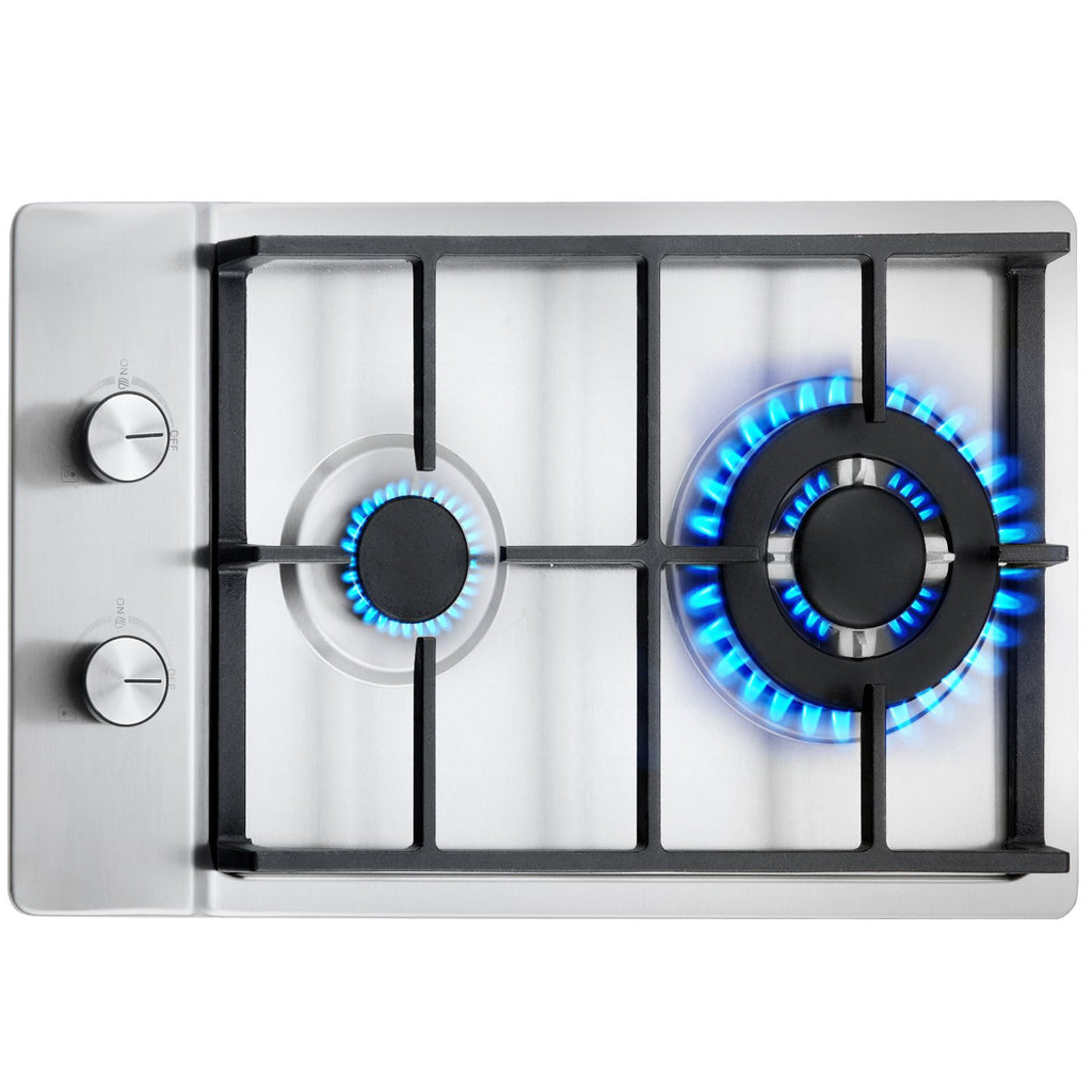 Gas Cooktop 12 inch, Max 12250BTU 2 Burners Built-in Stainless Steel Gas Stove Top, LPG/NG Convertible Dual Fuel Natural Gas Hob with Thermocouple Protection for Outdoor, Kitchen, Camping, RV