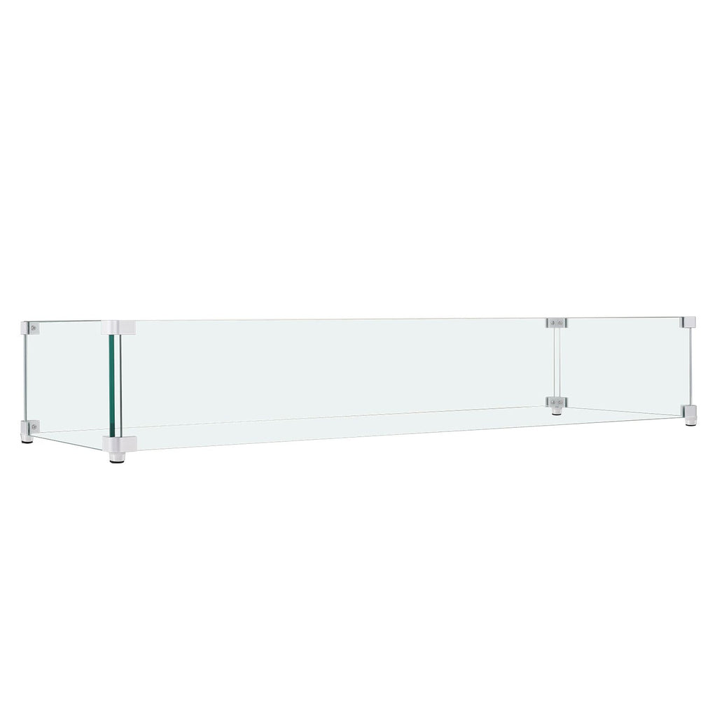 Gas Fire Pit Wind Guard for Square Fire Table, 23.5 x 7.5 x 6.5 inch Clear Tempered Wind Guard for Firepits, 0.31 inch Thick Square Glass Shield, Glass Panel with Hard Corner Bracket & Feet