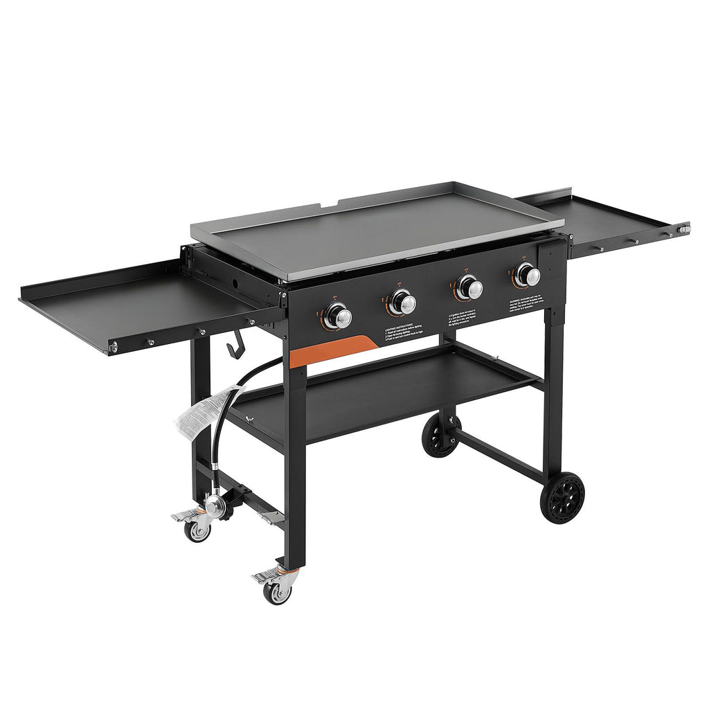 Gas Griddle, 4-Burner Flat Top Grill, 36 inch Grill Plate Foldable Propane Griddle with Wheels, 60000 BTU Outdoor Flat Top Grills for Pan-Frying, Grilling, Stir-Frying, & BBQ, Pulse Ignition