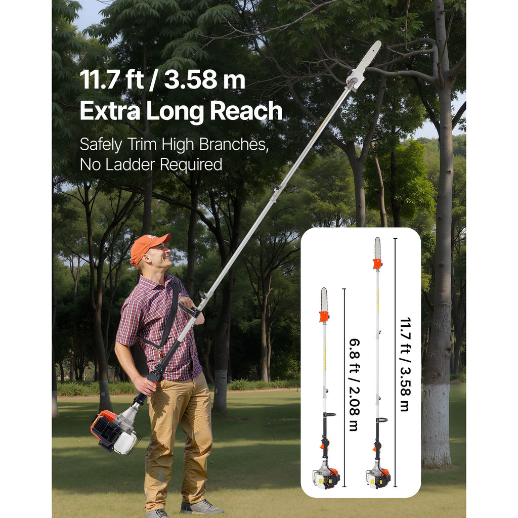 Gas Pole Saw, 43CC 2 Stroke Gas Powered Pole Saws with 10 in Cutting Bar, Cordless Tree Trimmer with 30 fl.oz Fuel Tank, 6.8 to 11.7 ft Extendable, Powerful Chainsaw for Tree Trimming Pruning image 2