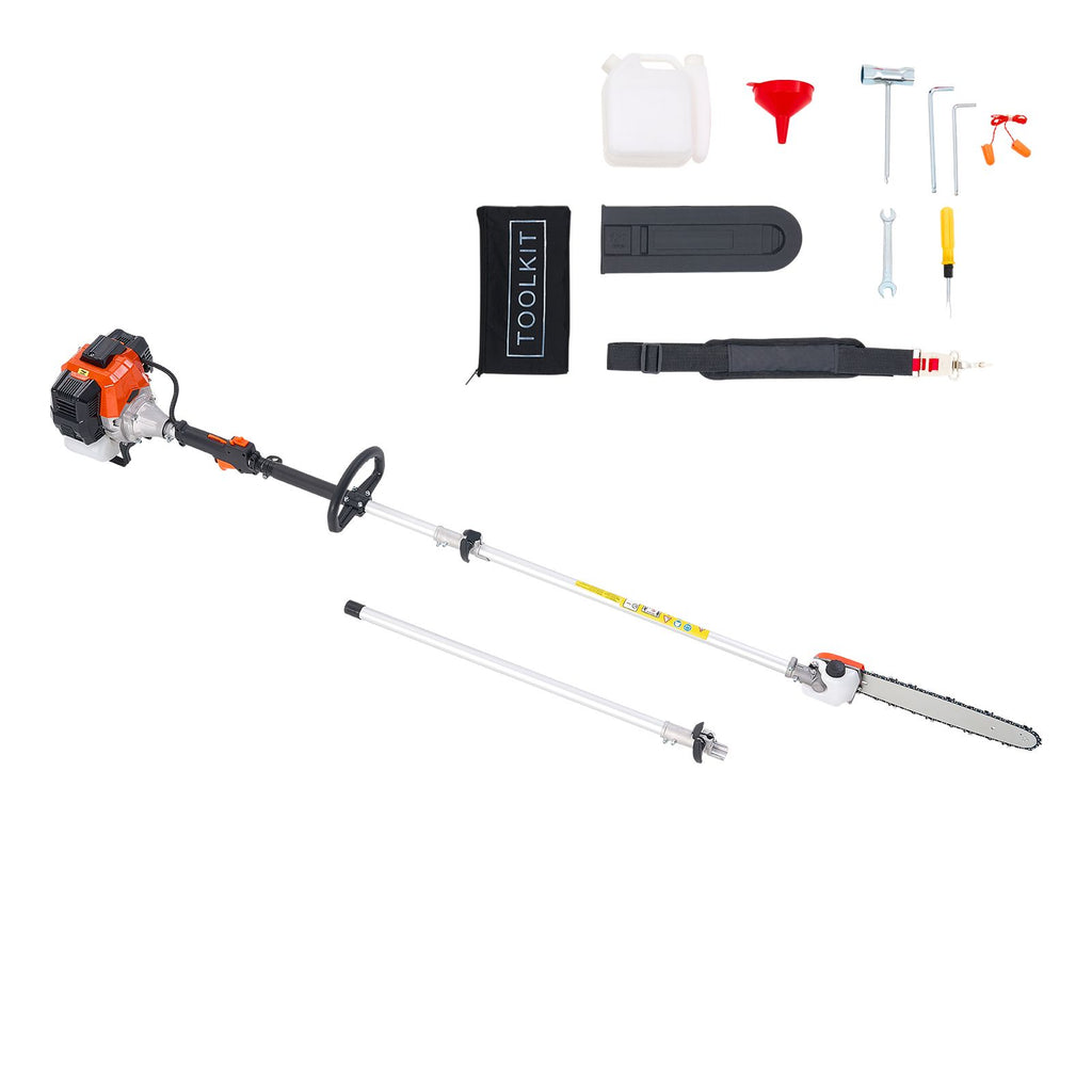 Gas Pole Saw, 52CC 2 Stroke Gas Powered Pole Saws with 14 in Cutting Bar, Cordless Tree Trimmer with 30 fl.oz Fuel Tank, 7.2 to 10 ft Extendable, Powerful Chainsaw for Tree Trimming Pruning